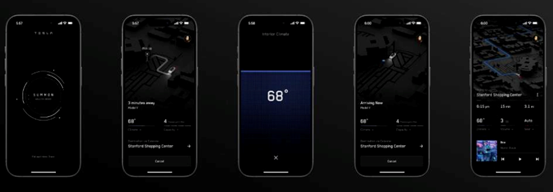 图:特斯拉在财报上公布了其共享出租车 APP 的UI 界面 图:特斯拉在财报上公布了其共享出租车 APP 的UI 界面